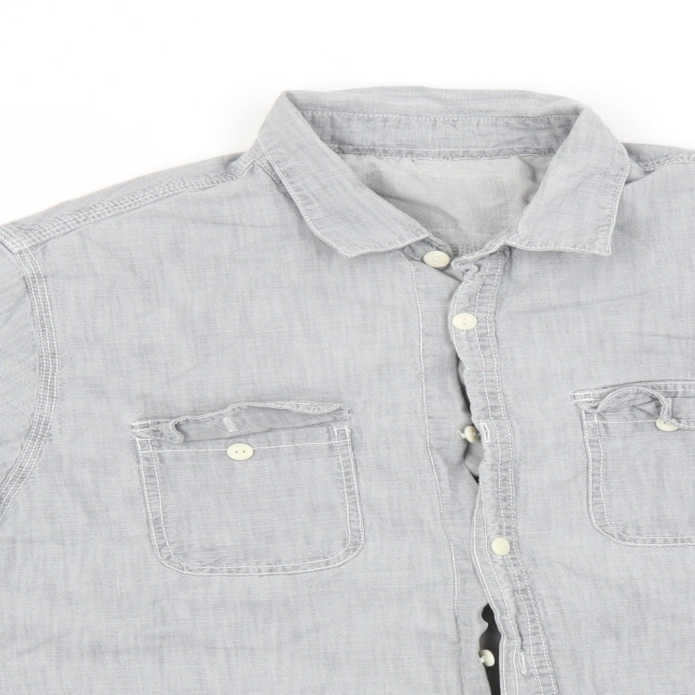 Mens UK Size  Preworn Grey  Button-Up Long Sleeve Casual Shirt