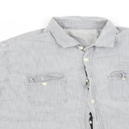Mens UK Size  Preworn Grey  Button-Up Long Sleeve Casual Shirt