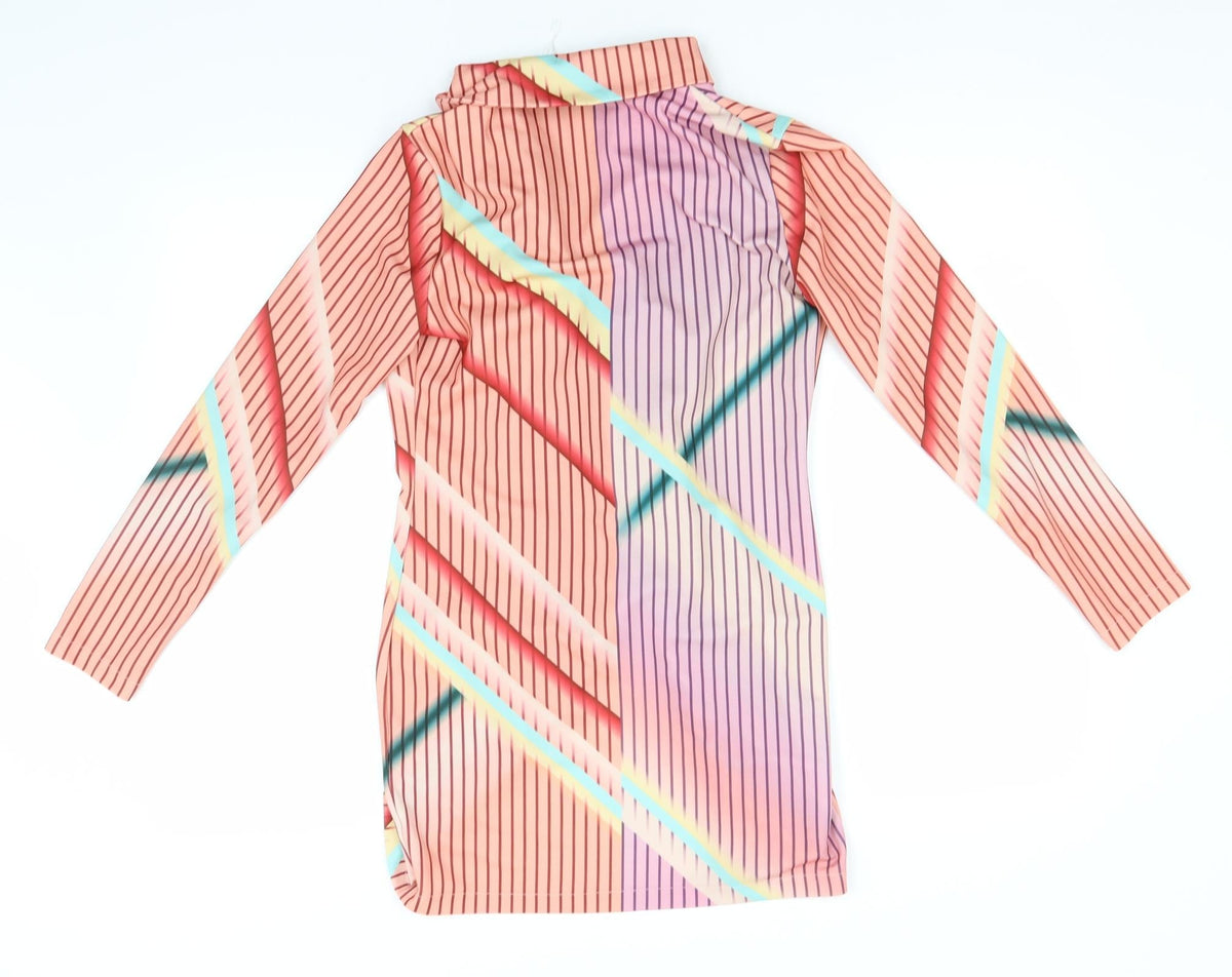 Back view of CBR women’s pink striped overcoat jacket, size UK 8