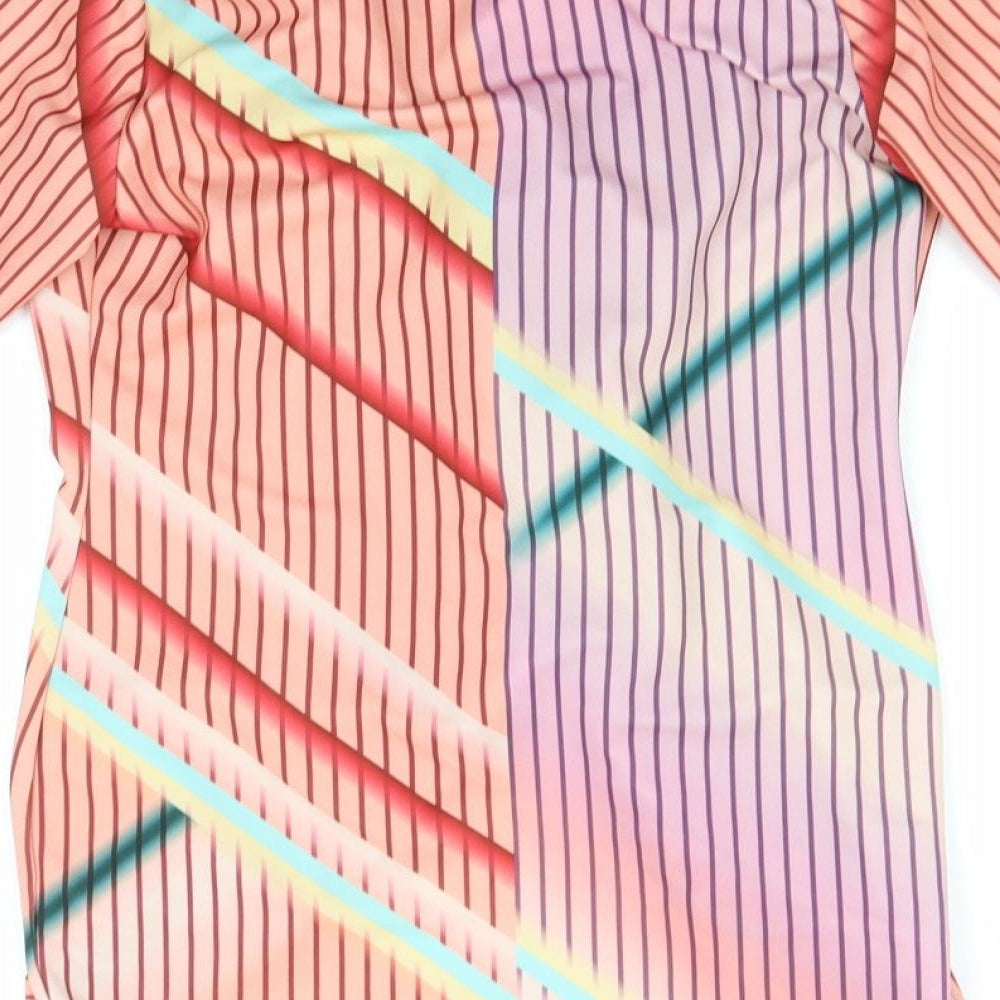 Brand and care label for CBR women’s pink striped overcoat jacket, size UK 8