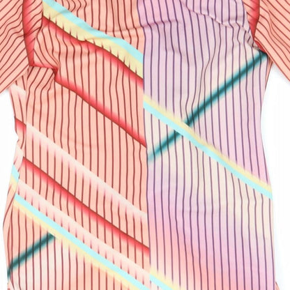 Brand and care label for CBR women’s pink striped overcoat jacket, size UK 8