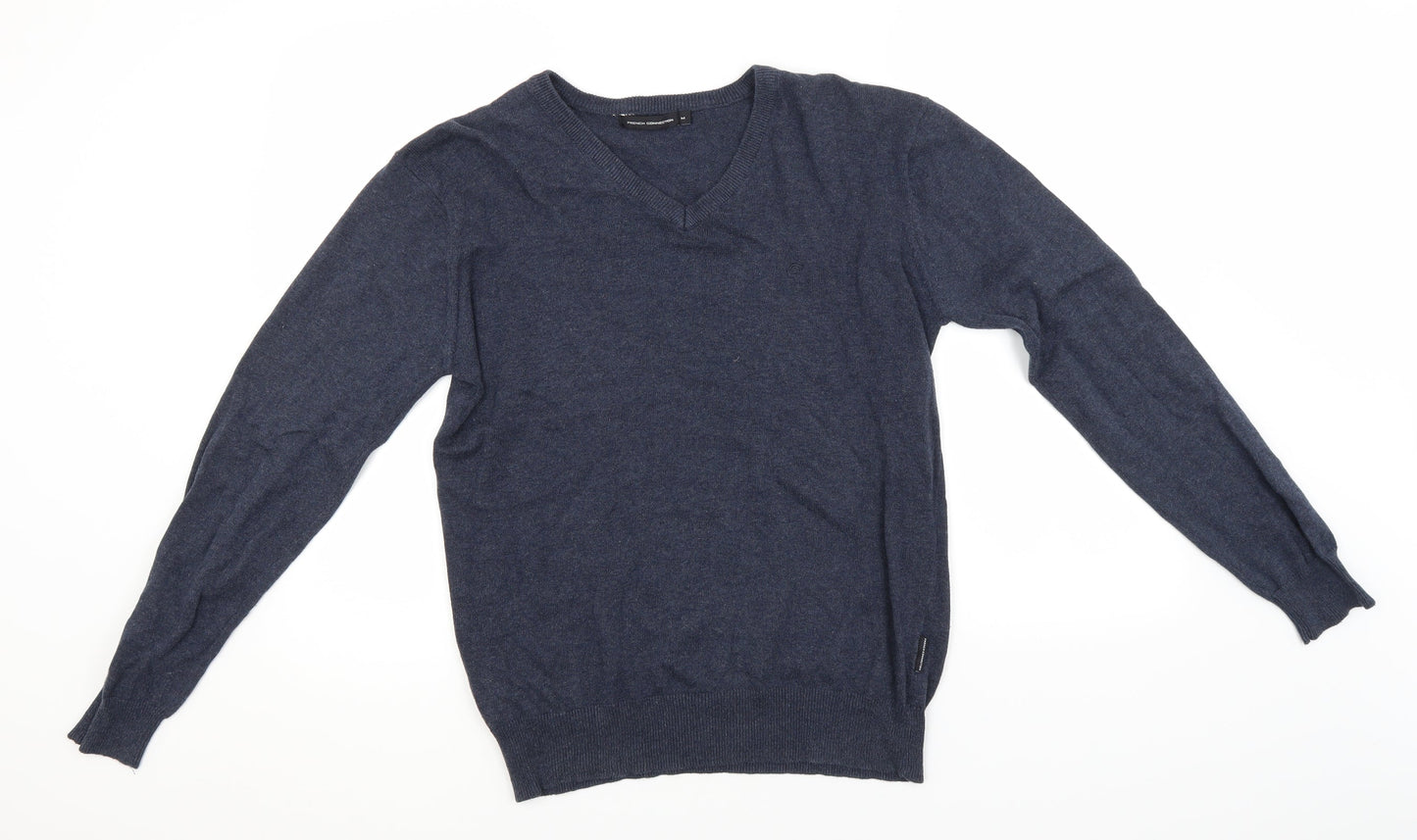 French Connection Mens Blue V-Neck  Cotton Pullover Jumper Size M