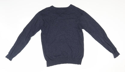 French Connection Mens Blue V-Neck  Cotton Pullover Jumper Size M