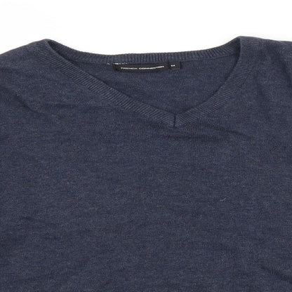 French Connection Mens Blue V-Neck  Cotton Pullover Jumper Size M