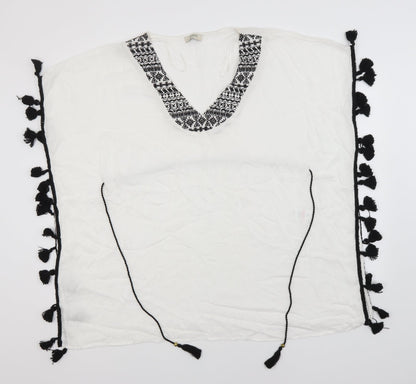 Papaya Womens White  Viscose Basic T-Shirt Size S Round Neck