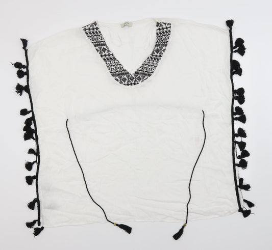 Papaya Womens White  Viscose Basic T-Shirt Size S Round Neck