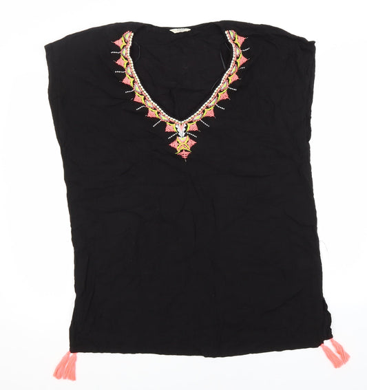 Papaya Womens Black  Viscose Basic T-Shirt Size S V-Neck