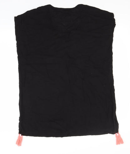 Papaya Womens Black  Viscose Basic T-Shirt Size S V-Neck