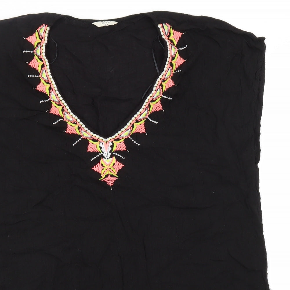 Papaya Womens Black  Viscose Basic T-Shirt Size S V-Neck