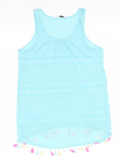 George Womens Blue Geometric Polyester Basic Tank Size 10 Round Neck