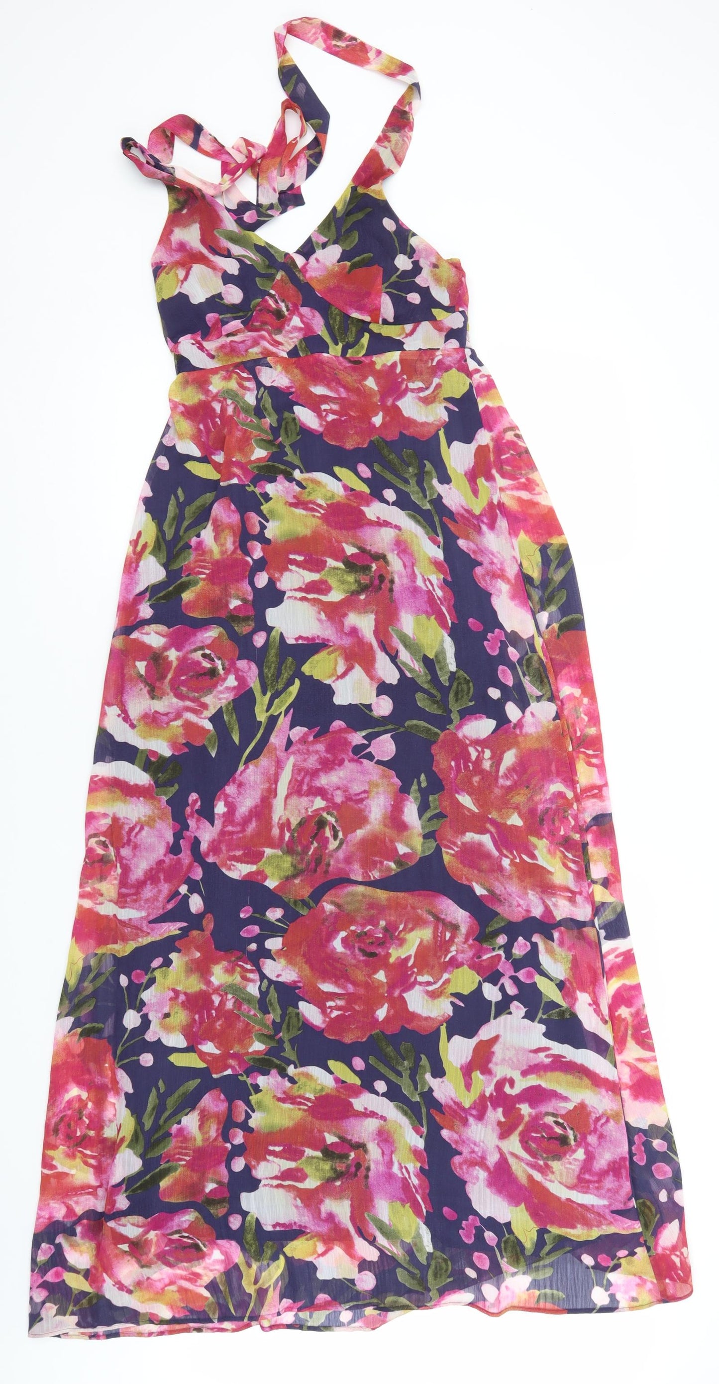 Papaya Womens Blue Floral Polyester A-Line  Size 10  V-Neck