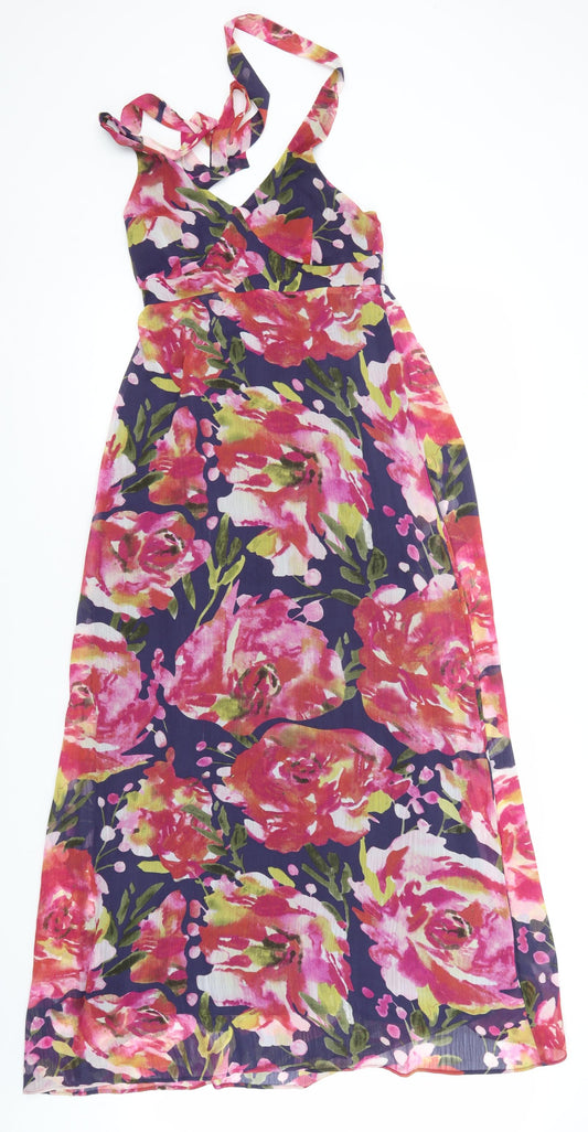 Papaya Womens Blue Floral Polyester A-Line  Size 10  V-Neck