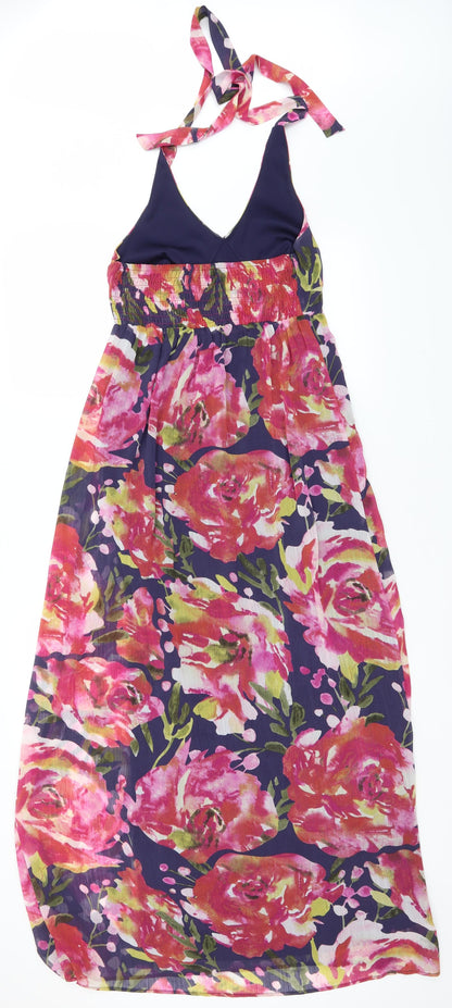 Papaya Womens Blue Floral Polyester A-Line  Size 10  V-Neck