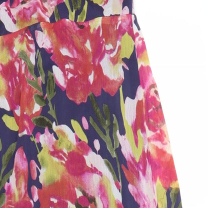 Papaya Womens Blue Floral Polyester A-Line  Size 10  V-Neck
