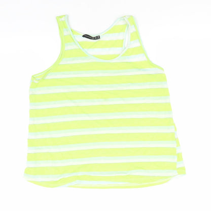 Atmosphere Womens Yellow Striped Polyester Basic Tank Size 10 Round Neck