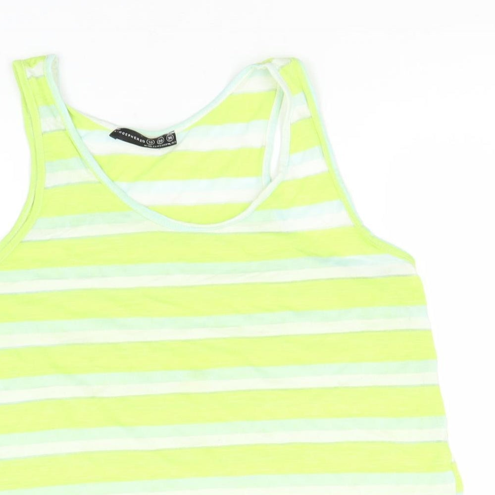 Atmosphere Womens Yellow Striped Polyester Basic Tank Size 10 Round Neck