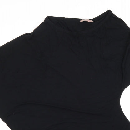 Close-up detail of Awear women’s black viscose basic t-shirt, size UK 12, round neck