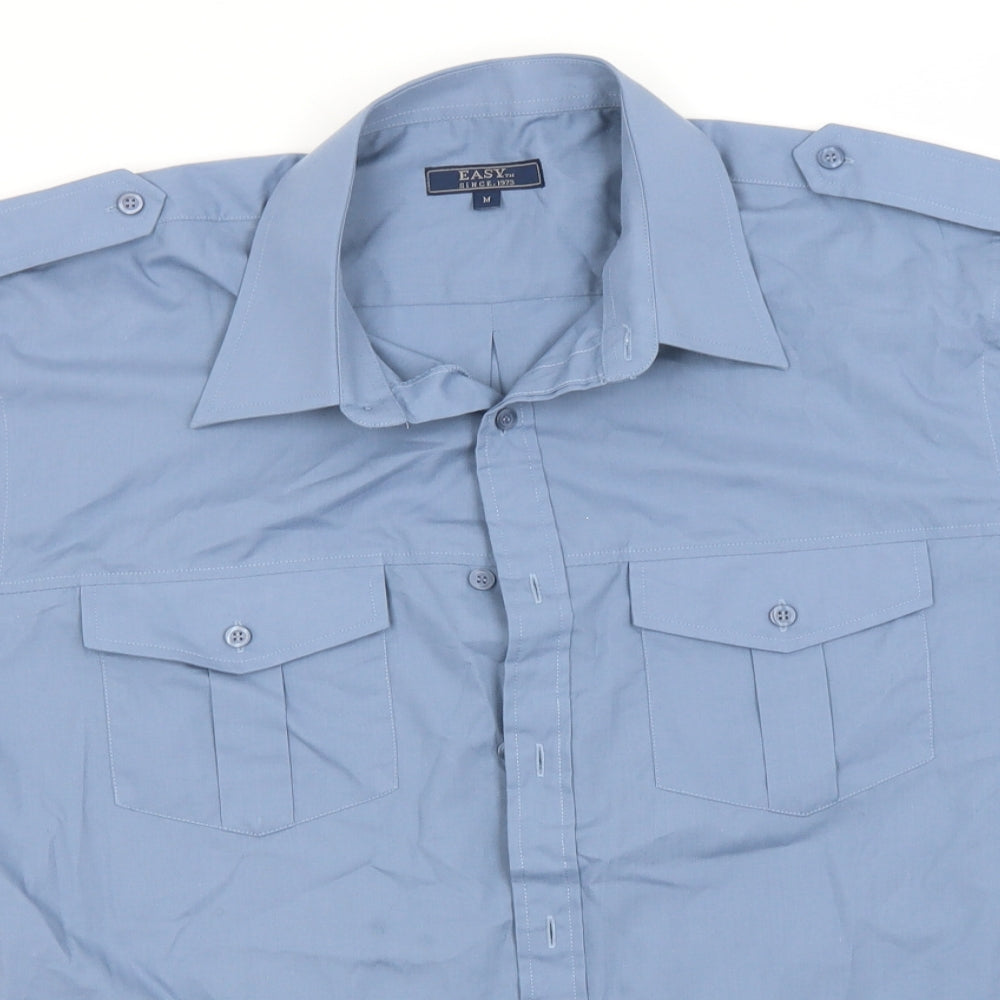 Mens UK Size M Easy Blue  Button-Up Short Sleeve Casual Shirt