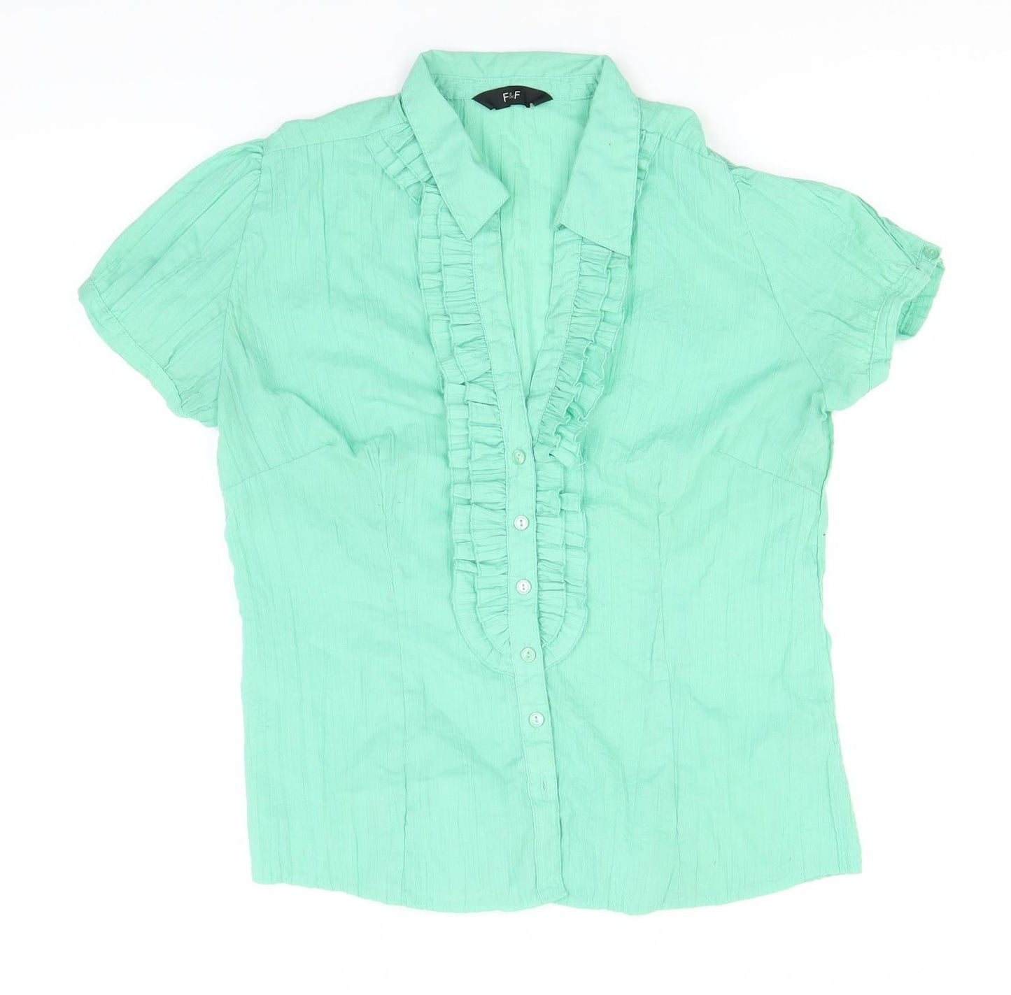 F&F Womens Green  Polyester Basic Button-Up Size 12 Collared