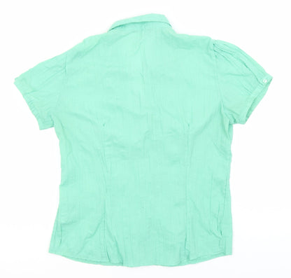 F&F Womens Green  Polyester Basic Button-Up Size 12 Collared
