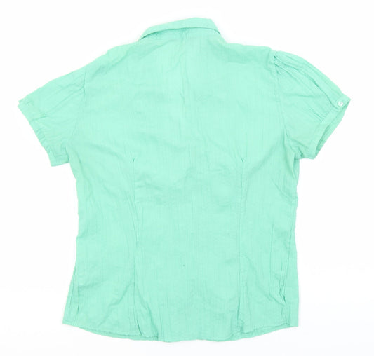 F&F Womens Green  Polyester Basic Button-Up Size 12 Collared