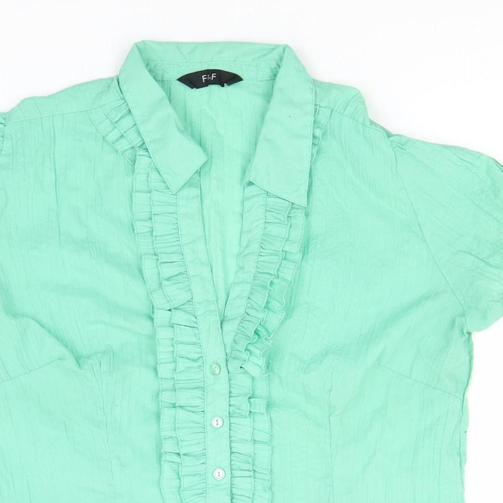 F&F Womens Green  Polyester Basic Button-Up Size 12 Collared