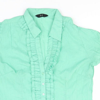 F&F Womens Green  Polyester Basic Button-Up Size 12 Collared