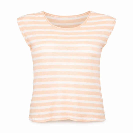 Front view of Lauren women’s pink striped cotton basic tank, size S, round neck