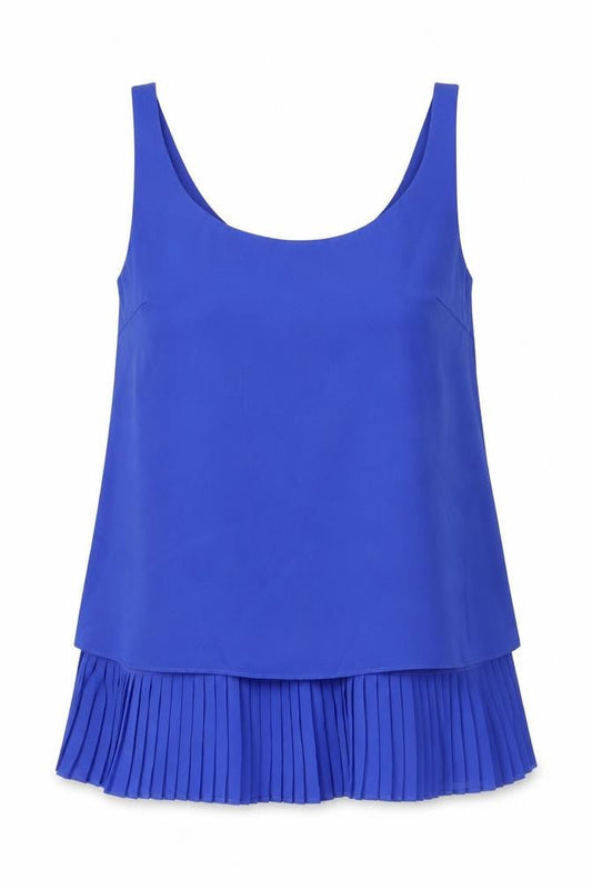 Front view of Lauren women’s blue polyester basic tank, size UK 4, round neck