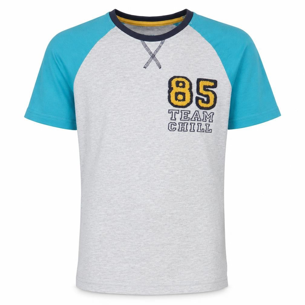 Front view of Matalan boys’ grey cotton basic t-shirt, size 13, years round neck - team chill