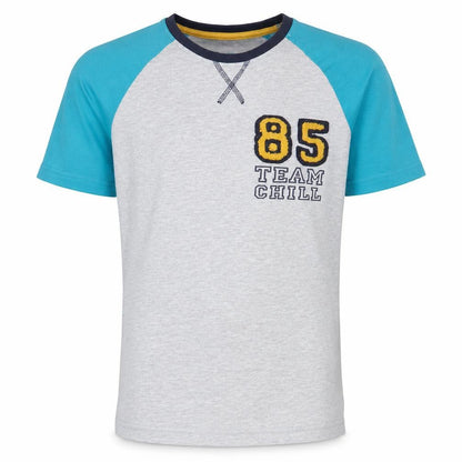 Front view of Matalan boys’ grey cotton basic t-shirt, size 13, years round neck - team chill