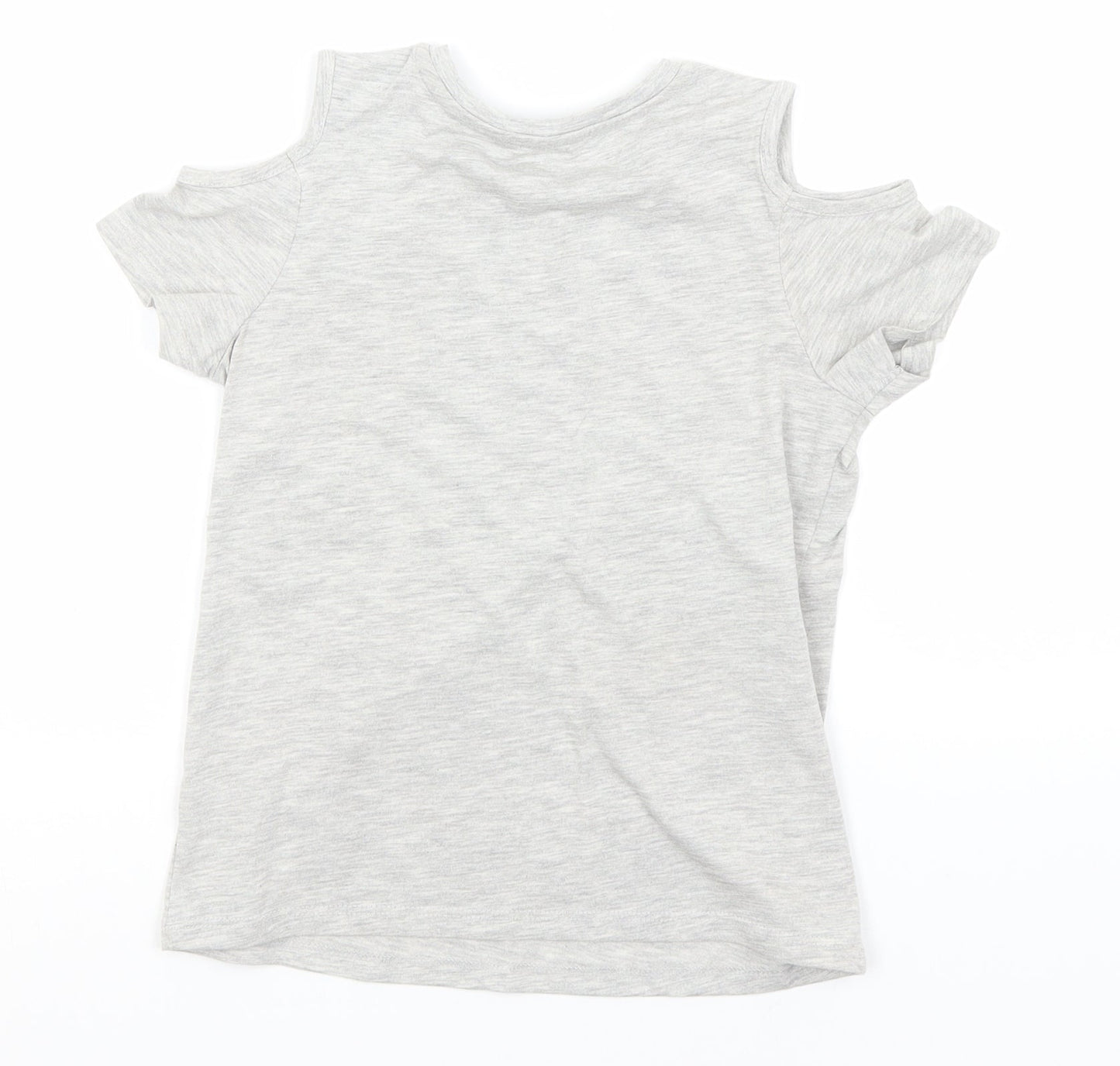 George Girls Grey  Cotton Basic T-Shirt Size 7-8 Years Round Neck  - Hearts