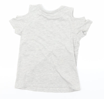 George Girls Grey  Cotton Basic T-Shirt Size 7-8 Years Round Neck  - Hearts