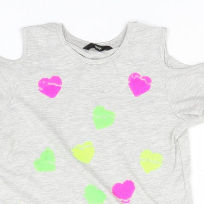 George Girls Grey  Cotton Basic T-Shirt Size 7-8 Years Round Neck  - Hearts