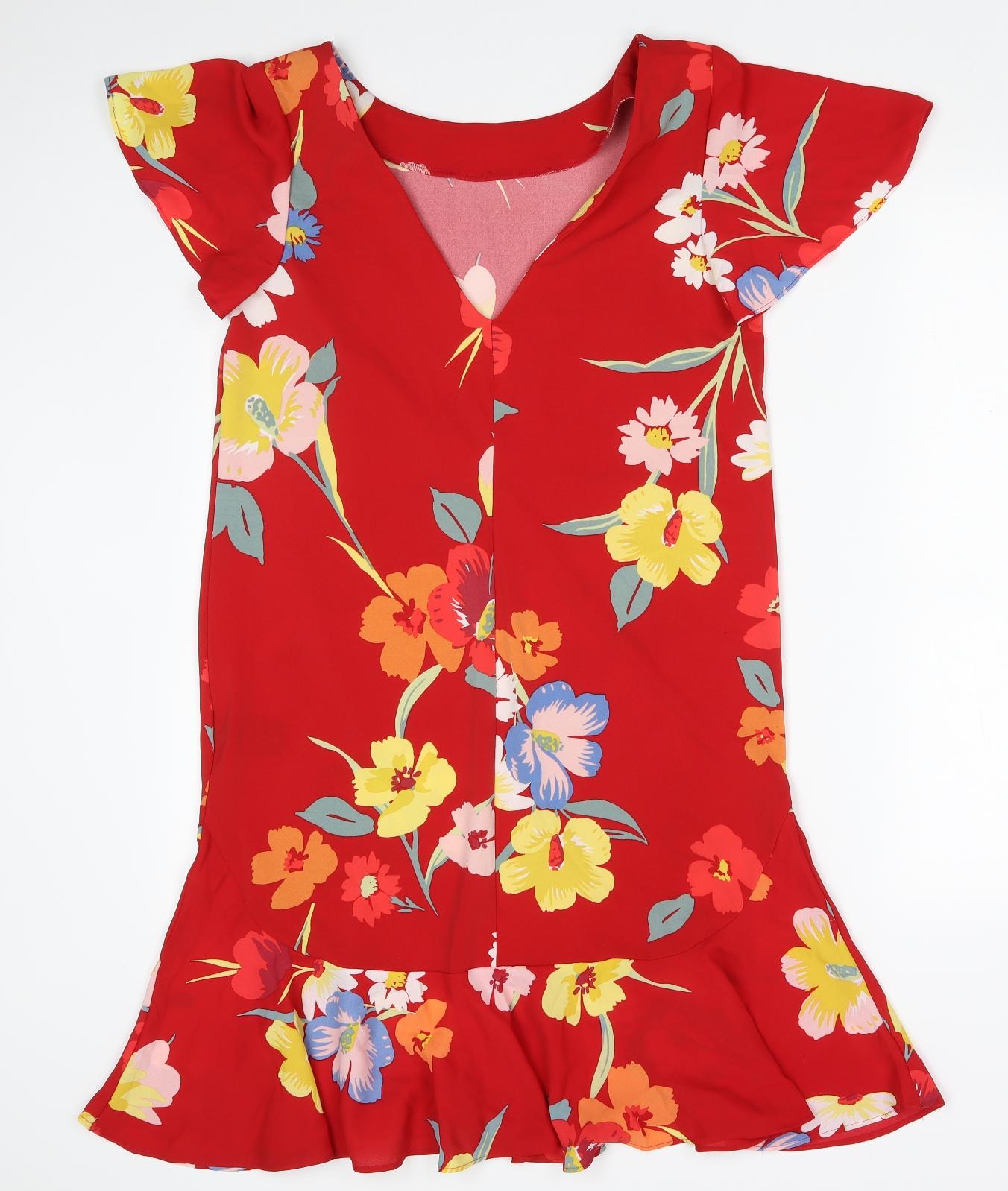 NEXT Womens Red Floral Polyester Shift  Size 10  Boat Neck