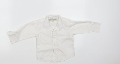 Front view of Paisely of London boys’ white polyester basic button-up, size 12-18, months collared button