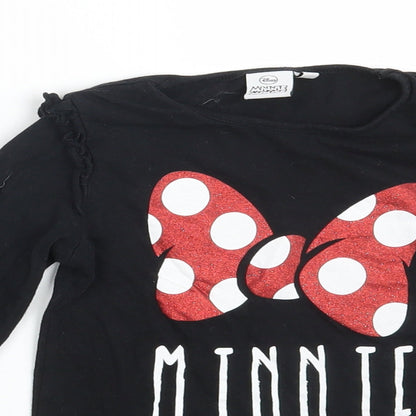 Disney Girls Black  100% Cotton Basic T-Shirt Size 8 Years Round Neck  - Minnie Mouse