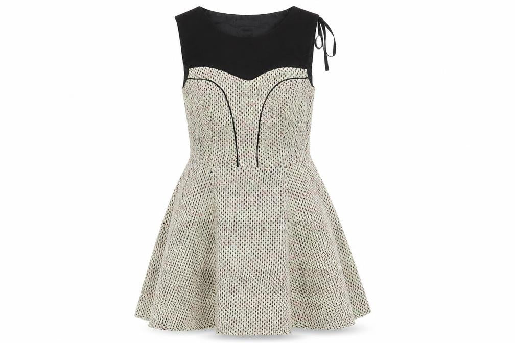 Front view of Atmosphere women’s beige cotton a-line, size UK 10, boat neck zip