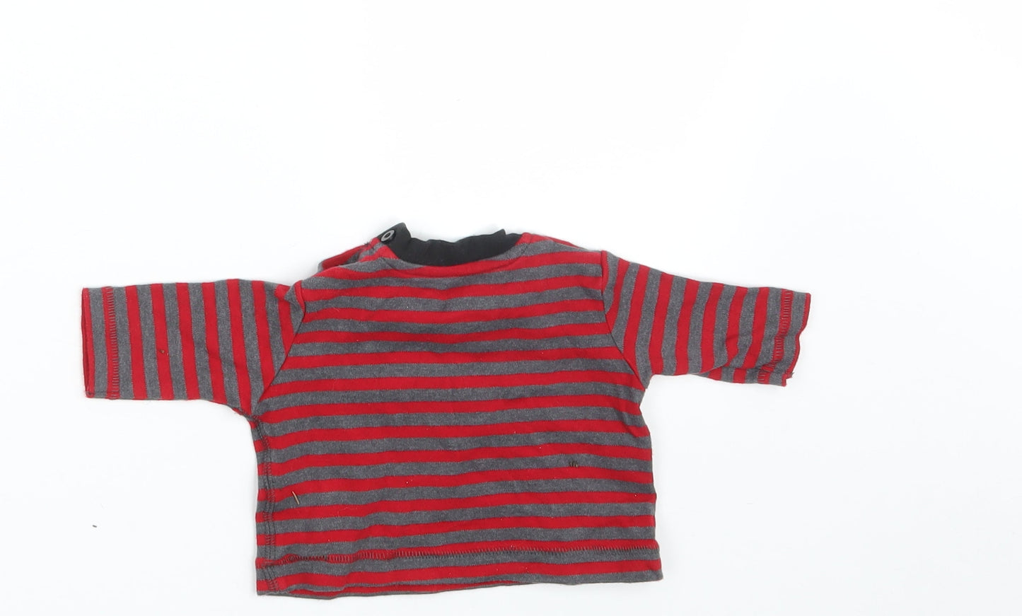 George Baby Red Striped Cotton Basic T-Shirt Size Newborn Round Neck Button - Seasonal Christmas Festive Holiday