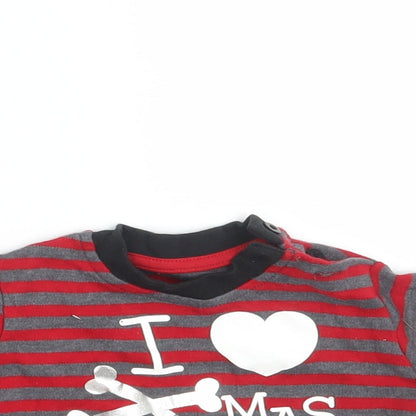 George Baby Red Striped Cotton Basic T-Shirt Size Newborn Round Neck Button - Seasonal Christmas Festive Holiday