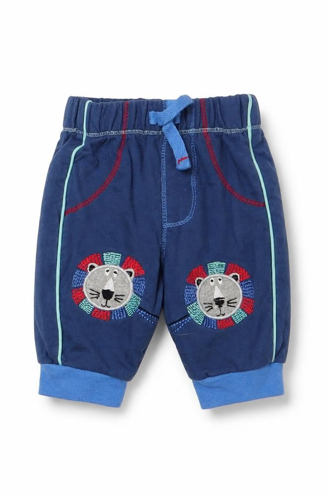 Front view of George Baby Blue 100% Cotton Jogger Leggings, size 0-3, Months - Waist 14in; Inside leg 5in