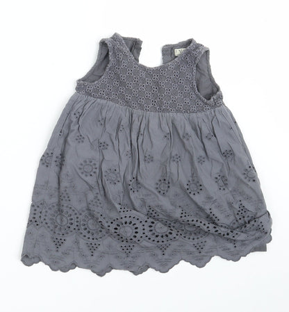 NEXT Girls Grey Floral 100% Cotton A-Line  Size 2-3 Years  Round Neck