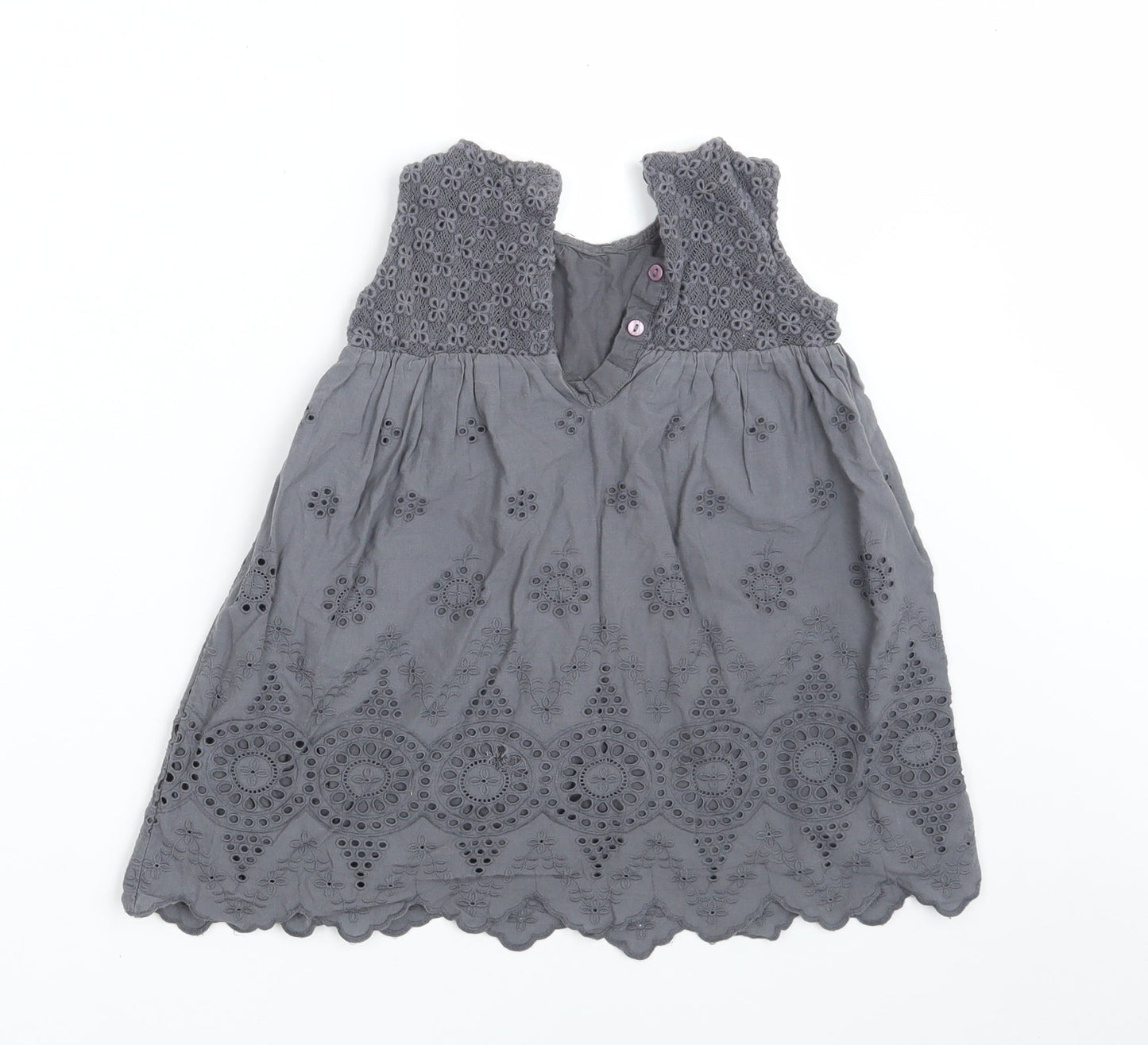 NEXT Girls Grey Floral 100% Cotton A-Line  Size 2-3 Years  Round Neck