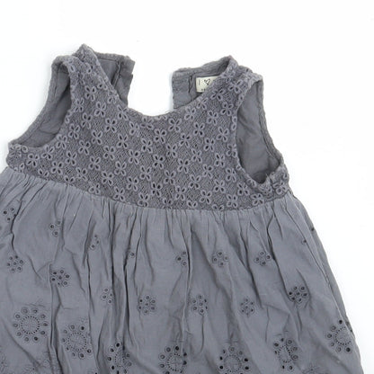 NEXT Girls Grey Floral 100% Cotton A-Line  Size 2-3 Years  Round Neck