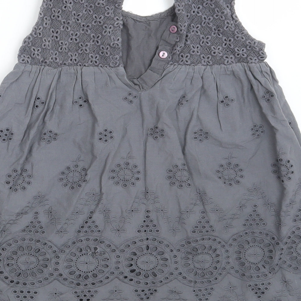 NEXT Girls Grey Floral 100% Cotton A-Line  Size 2-3 Years  Round Neck