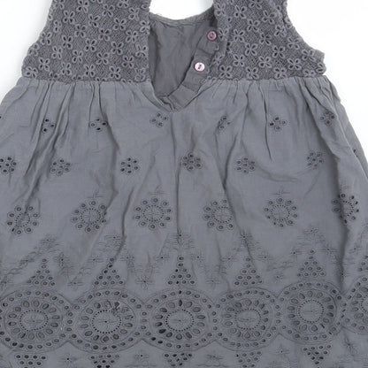 NEXT Girls Grey Floral 100% Cotton A-Line  Size 2-3 Years  Round Neck