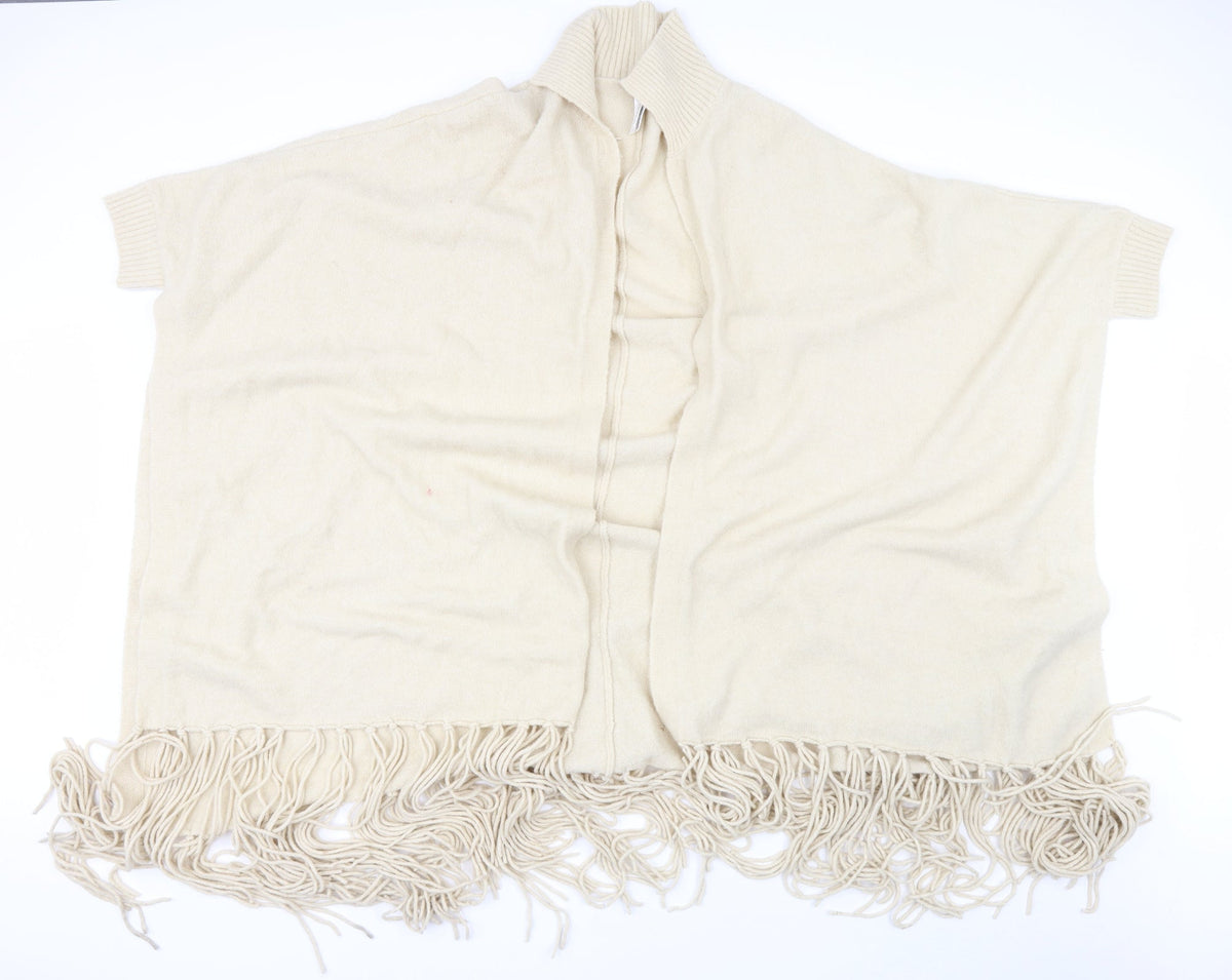 Additional front view of Riva women’s beige collared acrylic cape jumper, size S
