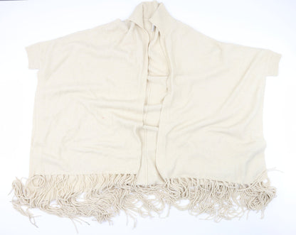 Additional front view of Riva women’s beige collared acrylic cape jumper, size S