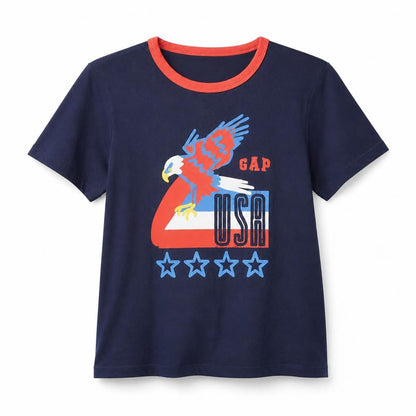 Front view of Gap boys’ blue cotton basic t-shirt, size 10-11, years round neck - usa