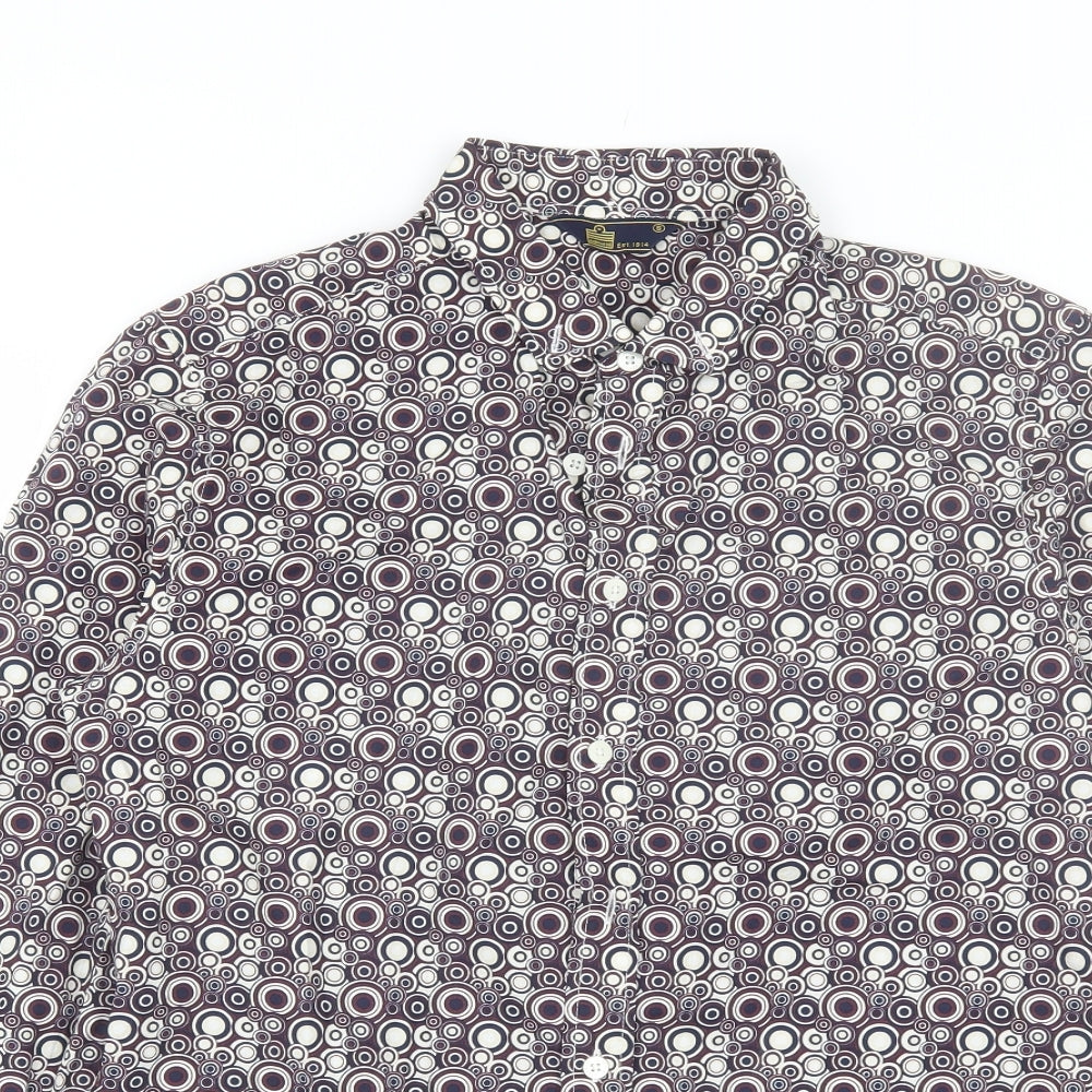 TU Mens Purple Geometric Cotton  Button-Up Size S Collared